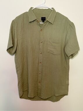 J. Crew Men's Olive Green Short-Sleeve Button-Down Shirt